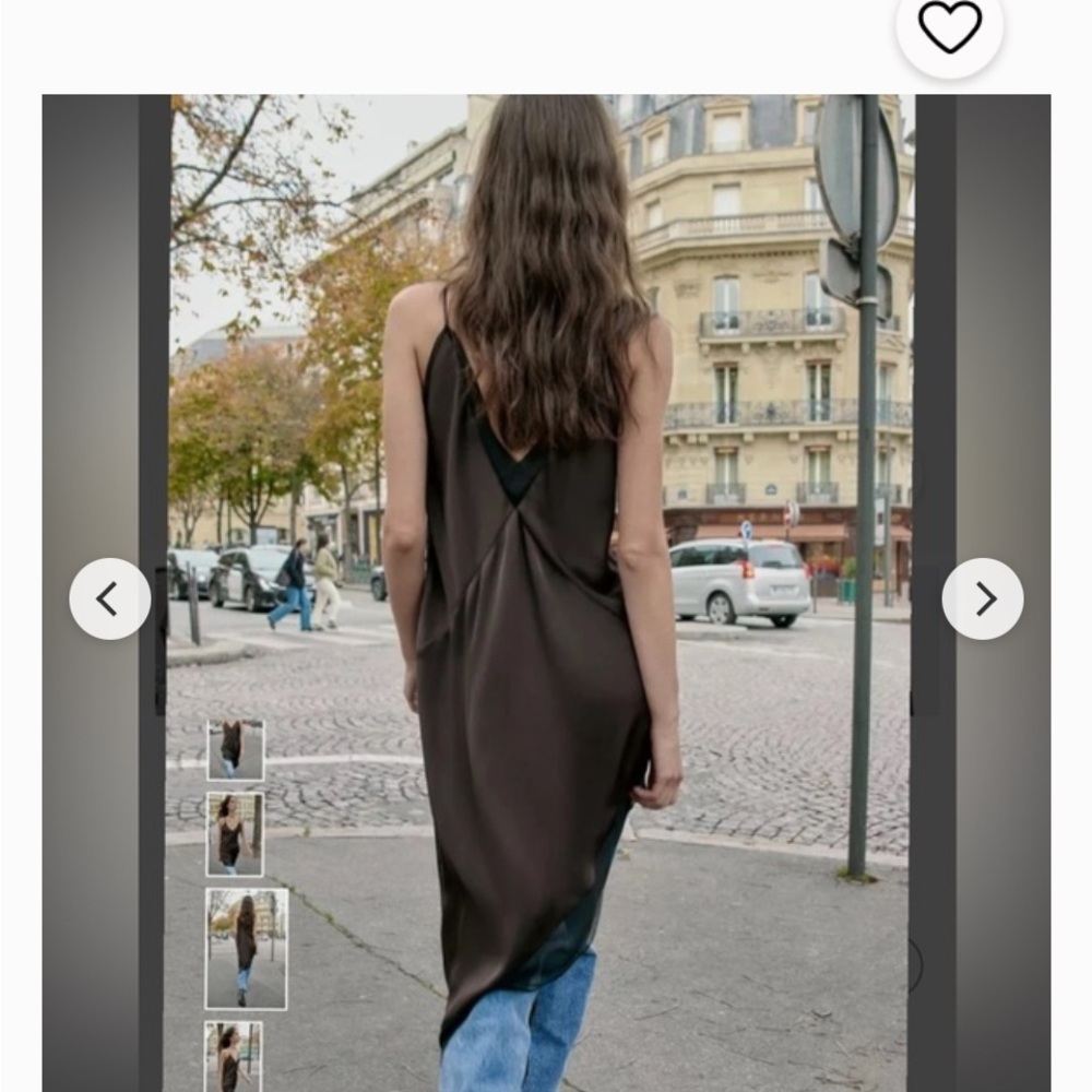 Zara Chocolate Brown Satin Asymmetrical Slip Dress with Black Trim - Picture 3 of 3